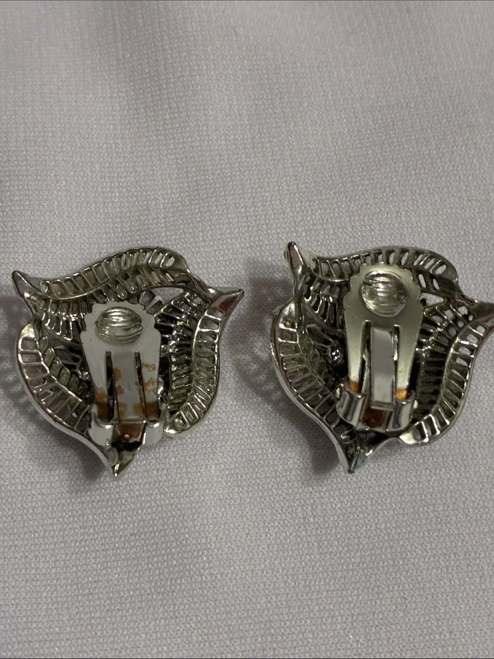 Vintage Aurora Crystal Flower Silver-Tone Clip Earrings